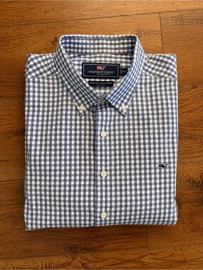 Vineyard Vines Slim Fit Whale Shirt XXL Blue Gingham Cotton Button Down